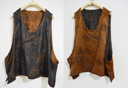 edoa Reversible Mud Silk Rayon Blend Jacquard Vest