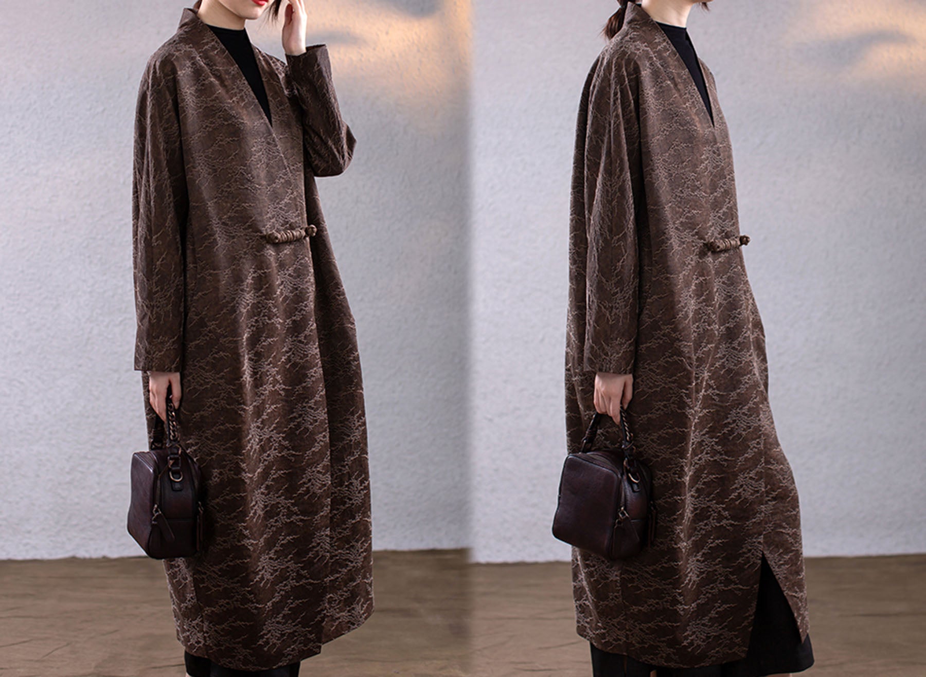 edoa Mud Noil Silk Rayon Blend Jacquard Cocoon Coat
