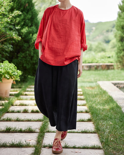 edoa Red Dupioni Silk Shirt 