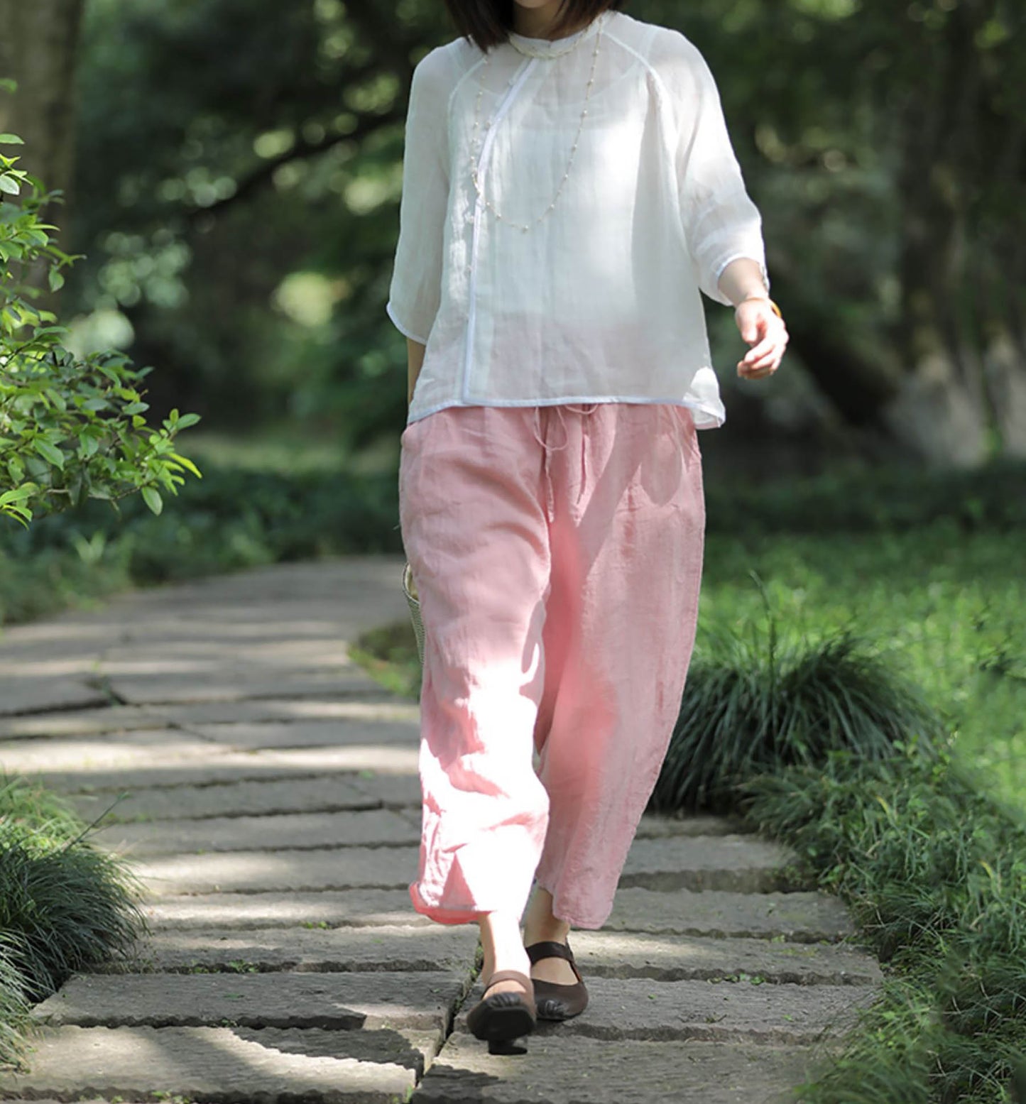 edoa Thin High Count Ramie Chinese Blouse