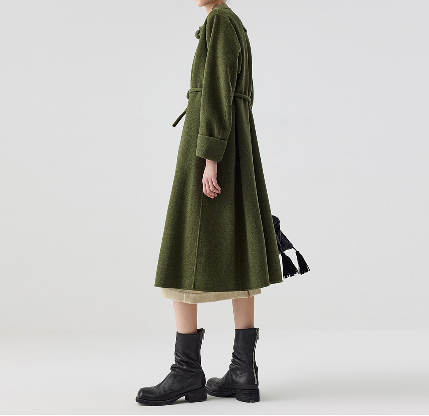 edoa Retro Chinese Style Double-faced Wool Long Princess Coat