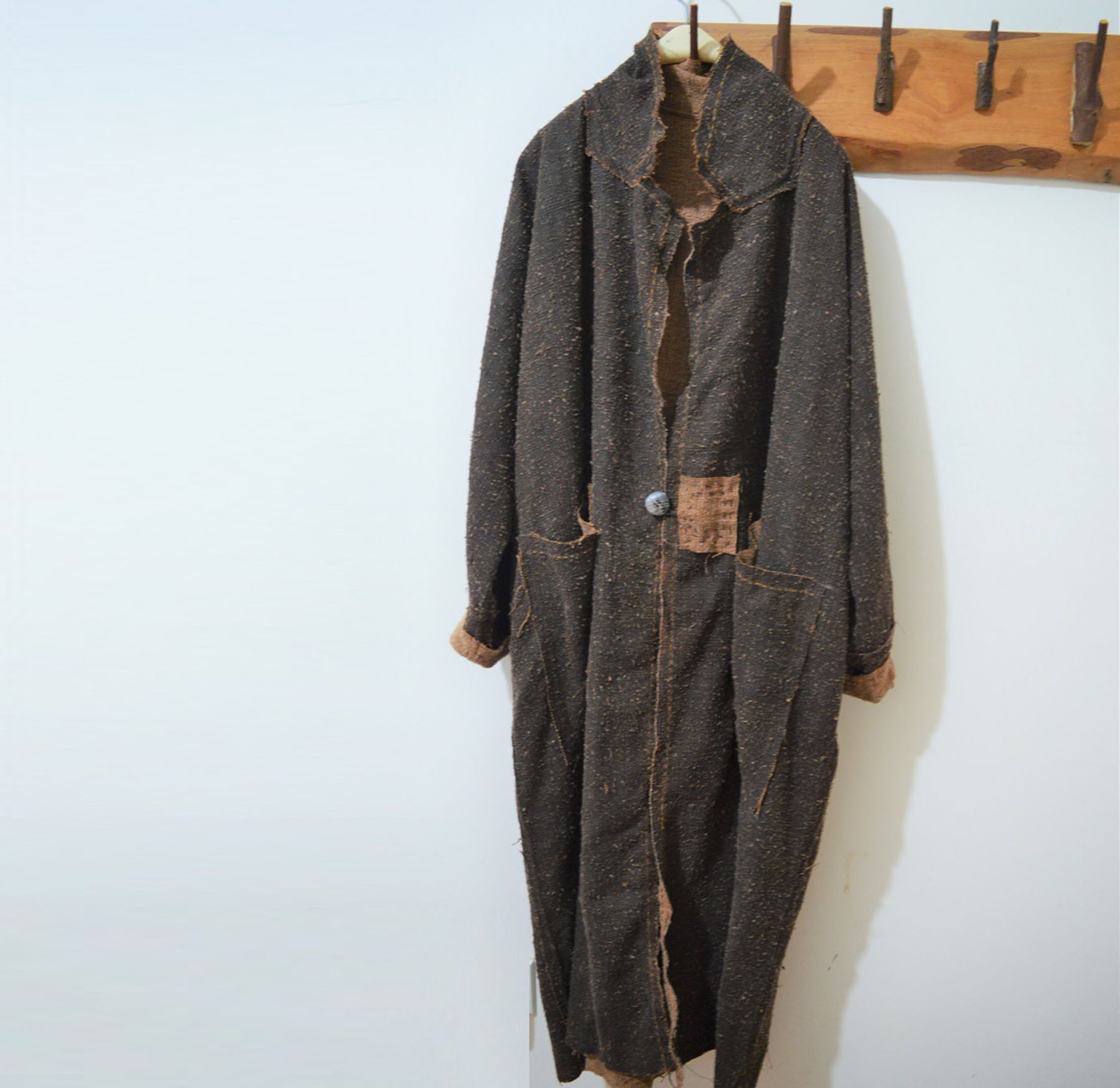 edoa Reversible Distressed Mud Tussah Silk Dust Coat