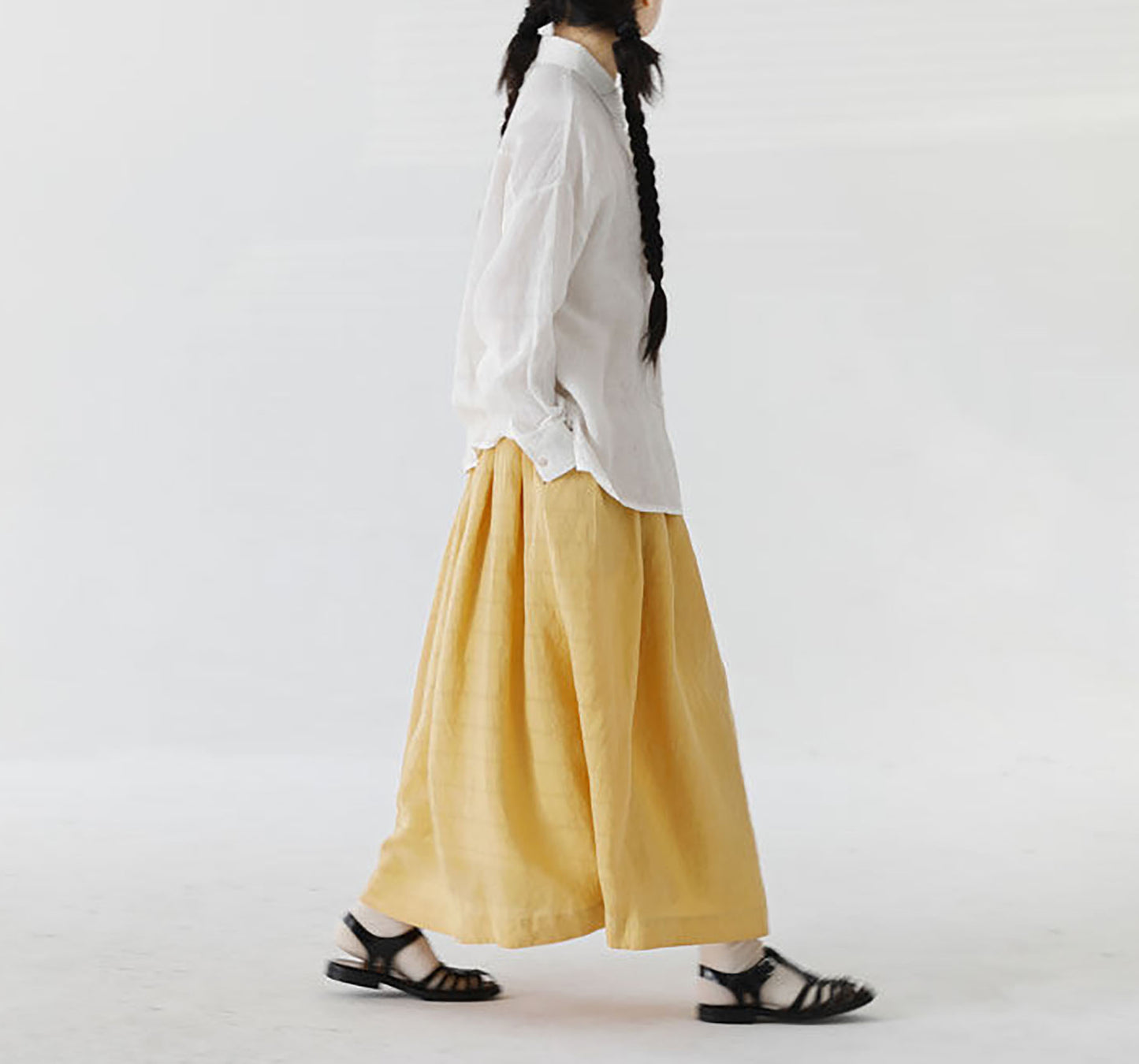 edoa A Line Elastic Waist Linen Skirt