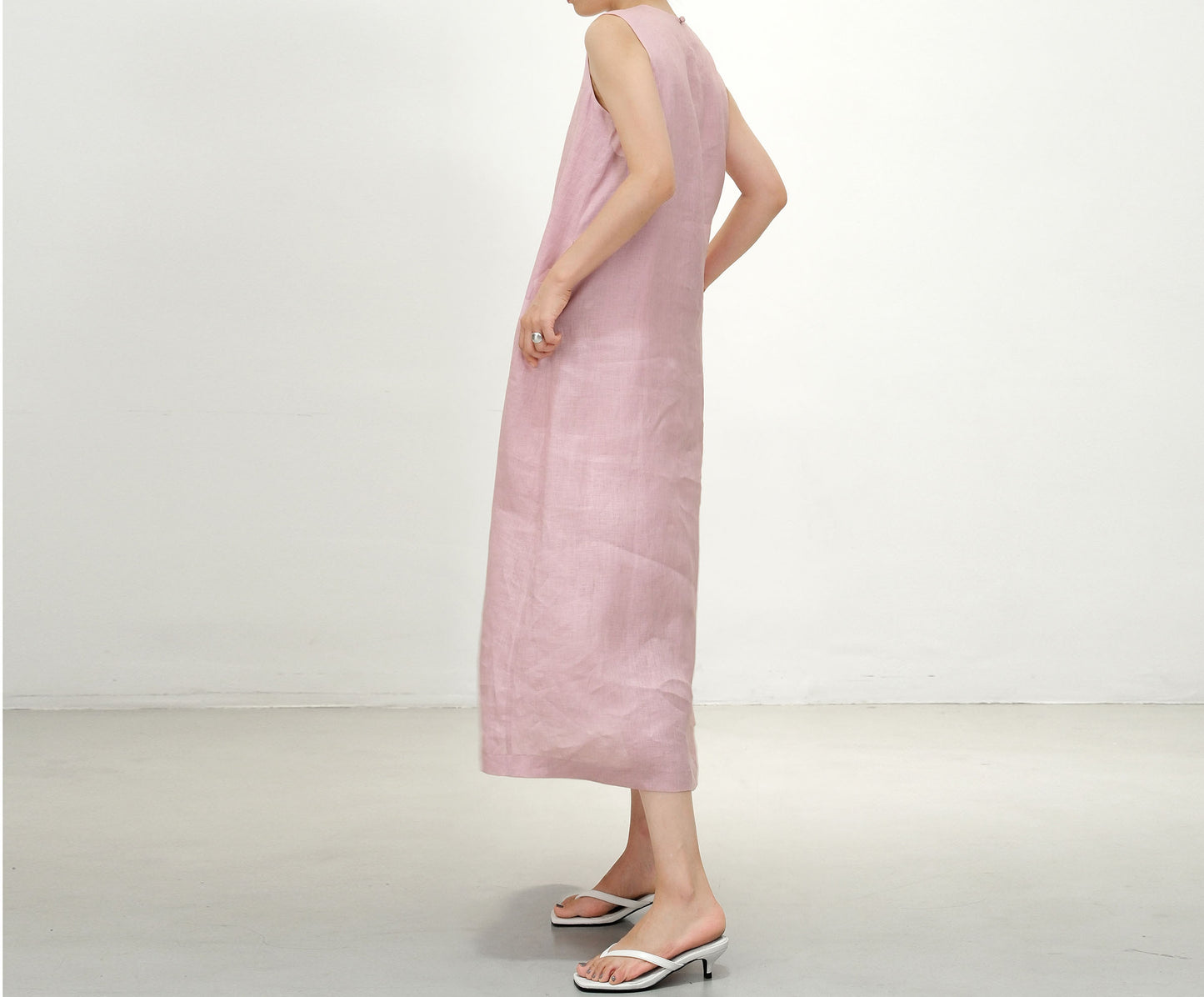 edoa Pink Linen Sleeveless Summer Dress