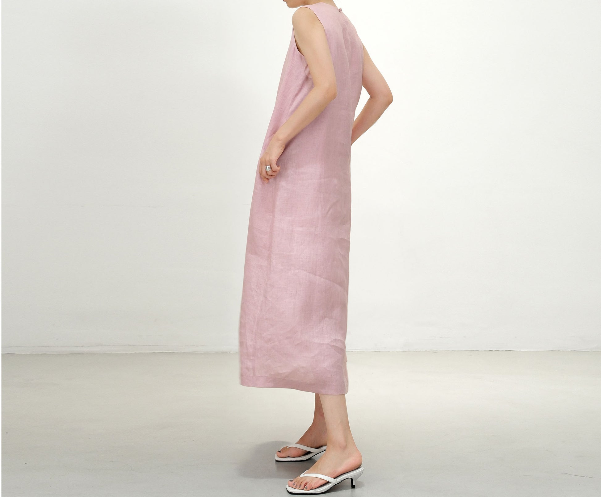 edoa Pink Linen Sleeveless Summer Dress
