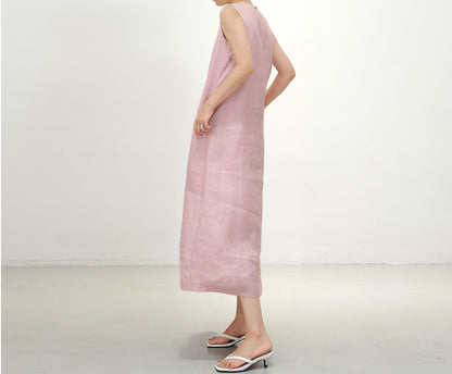 edoa Pink Linen Sleeveless Summer Dress