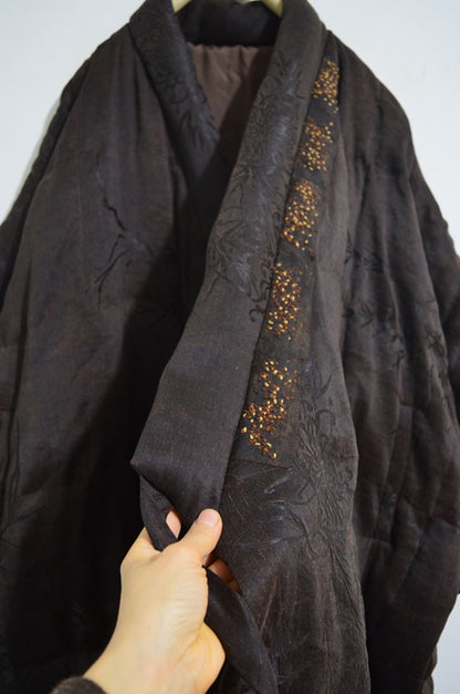 Mud Silk Linen Jacquard Goose Down Hanfu Coat co0185 X015