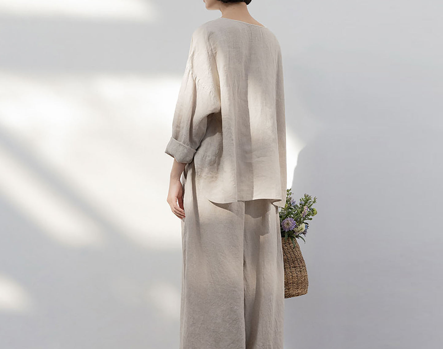 edoa Wide Leg Linen Pants with Drawstring Waist