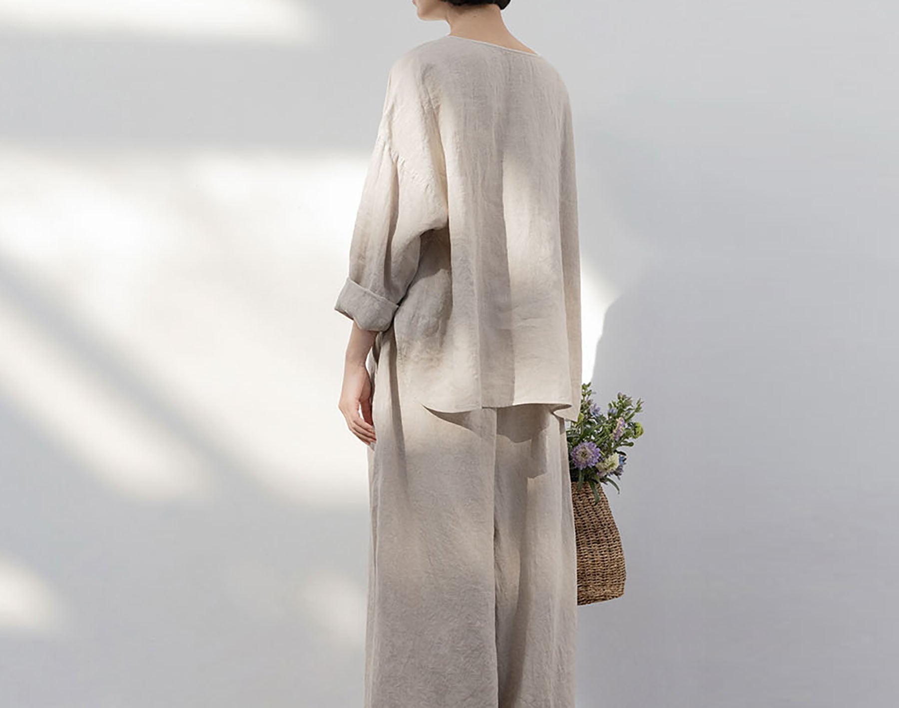 edoa Wide Leg Linen Pants with Drawstring Waist