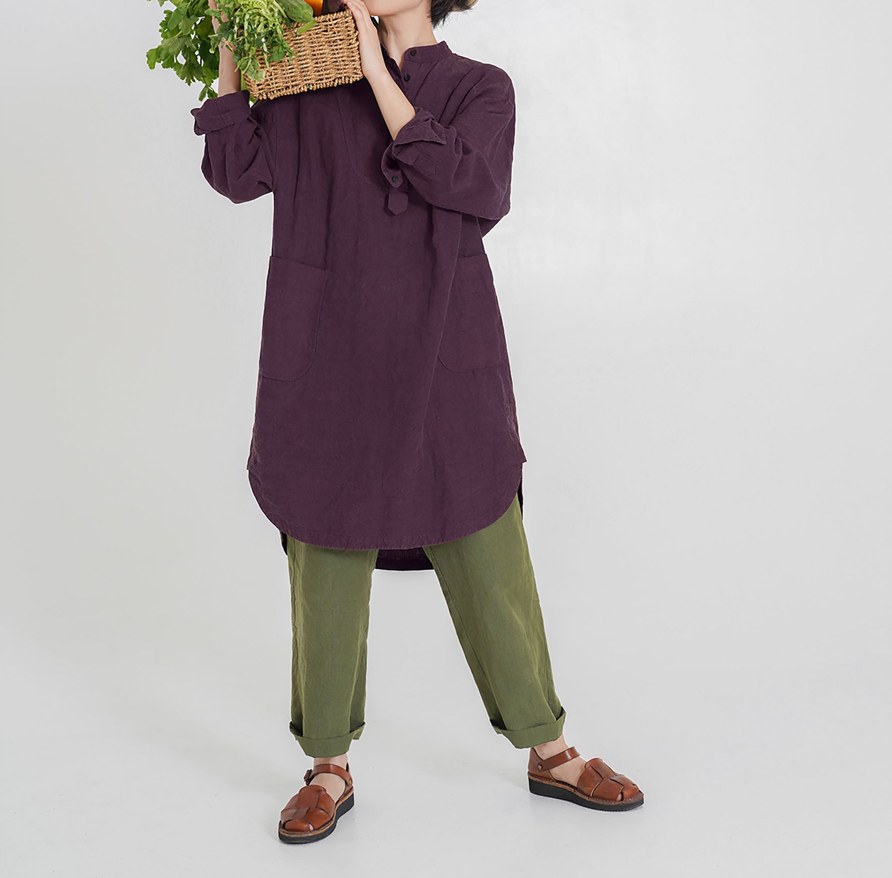 edoa Half-Button Folklore Linen Shirting Tunic