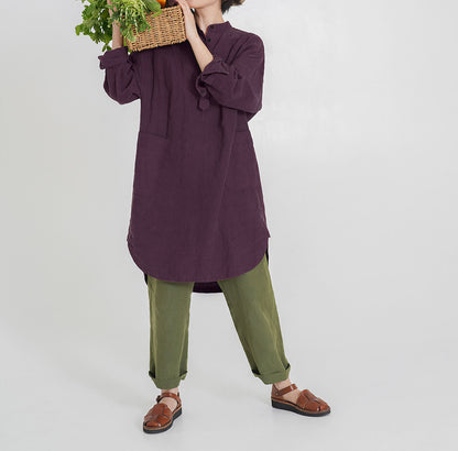 edoa Half-Button Folklore Linen Shirting Tunic