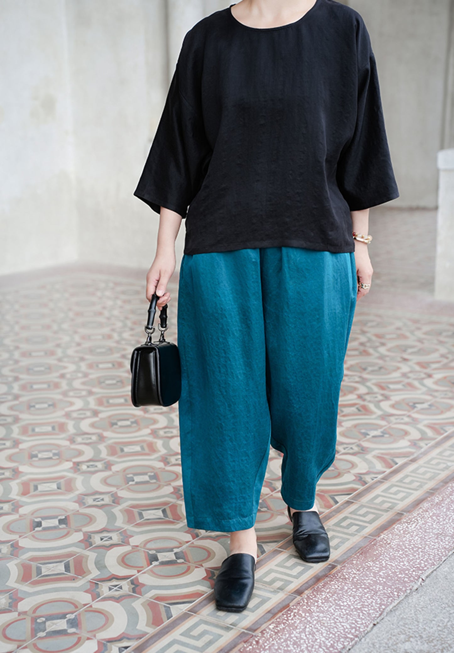 edoa Cracked Mud Silk Charmeuse Tappered Pants 