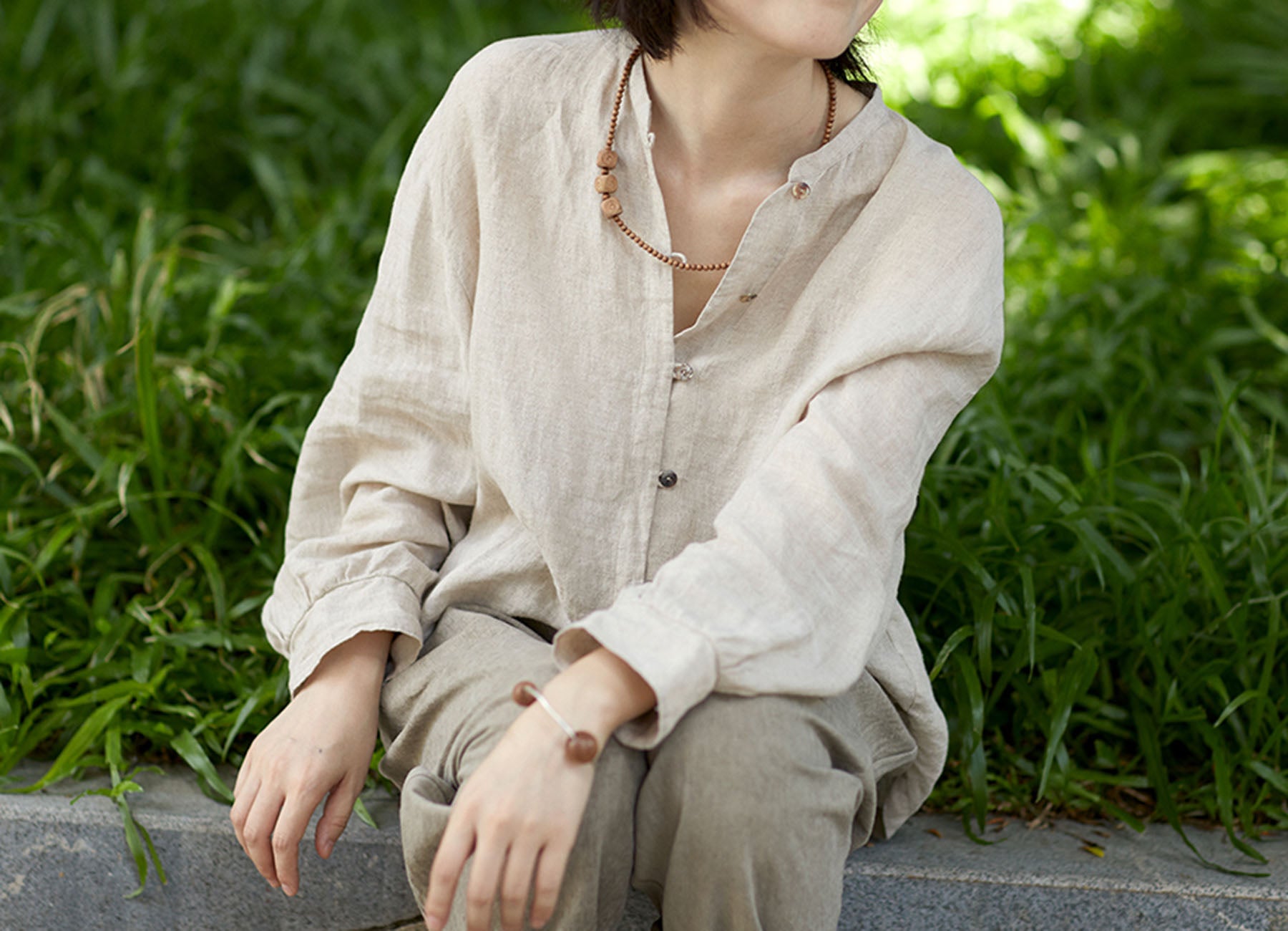 edoa High Count Flax Linen Blouse