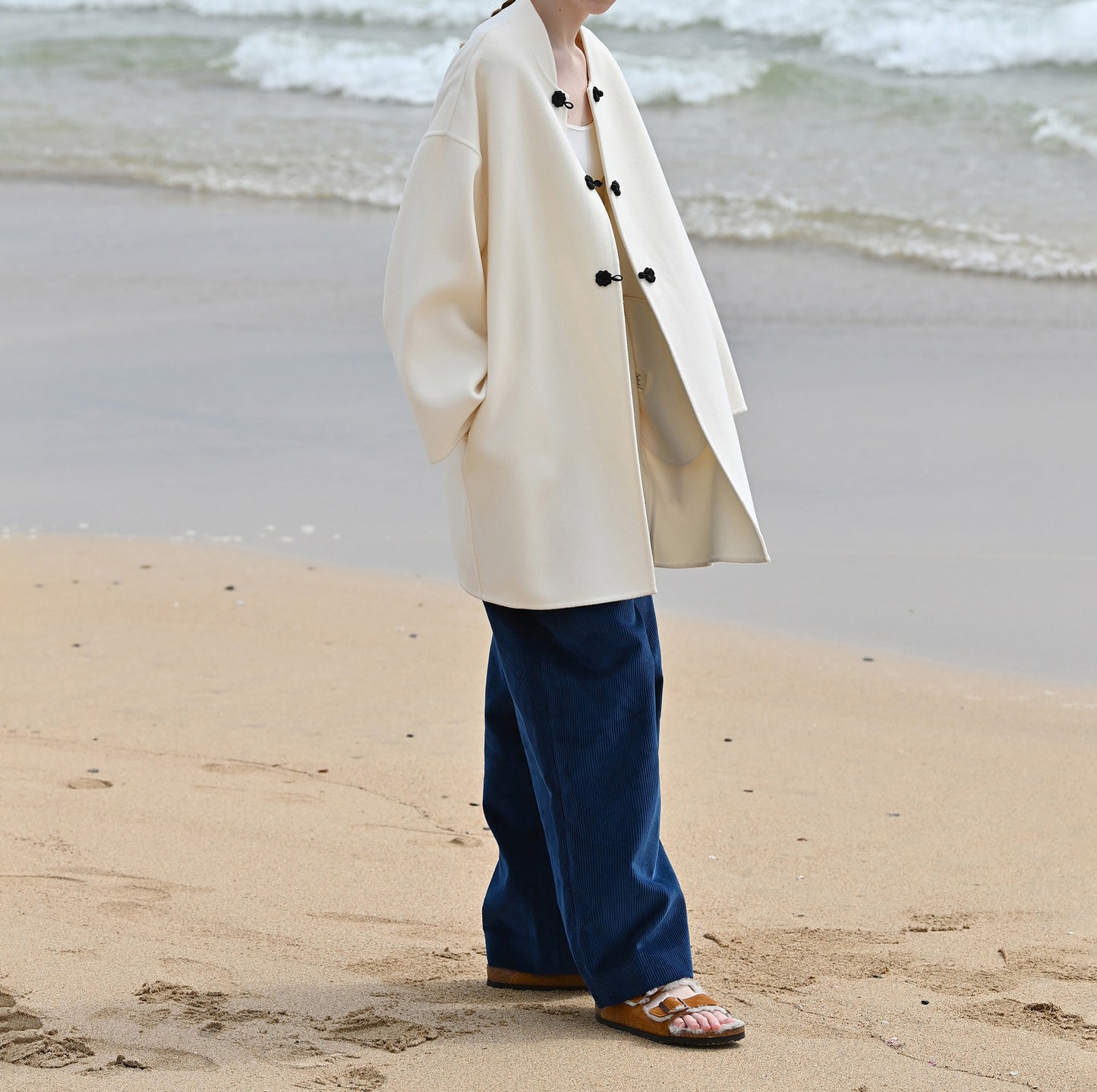 edoa Double Faced Wool Coat with Chinese Frog Buttons 