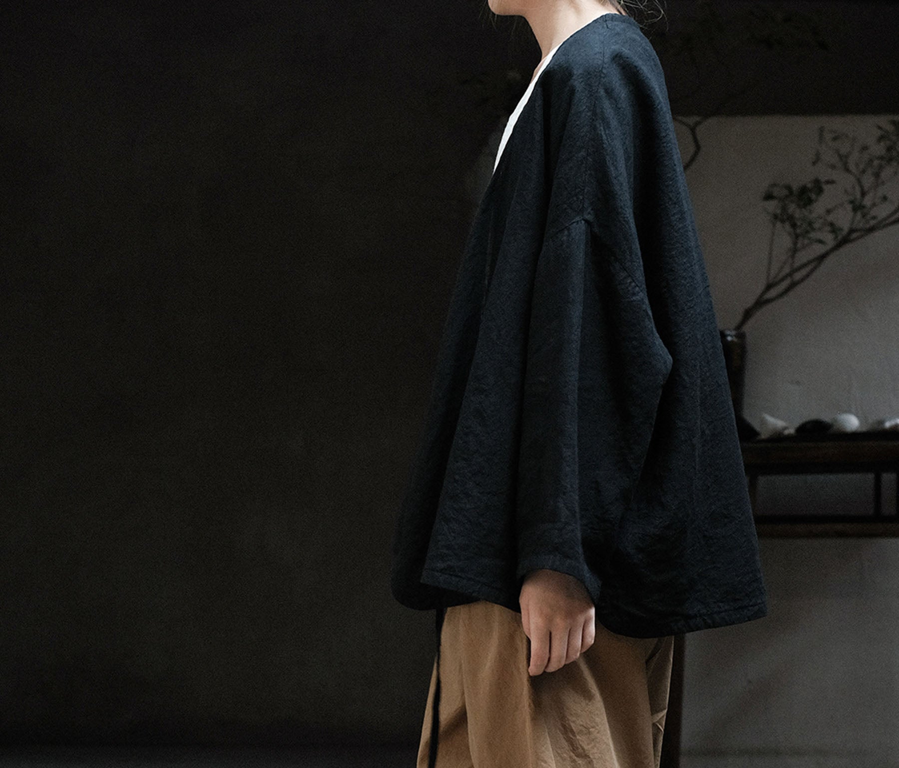 edoa Linen Open Front Tie Jacket