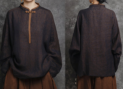edoa Loose Yarn Dyed Linen Batwing Blouse