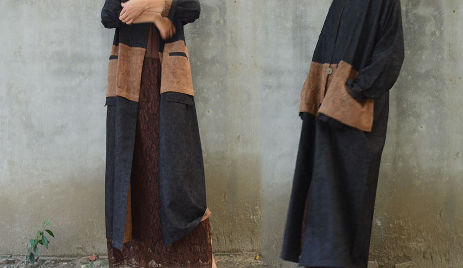 edoa Reversible Double Layer Mud Silk Linen blend Coat 