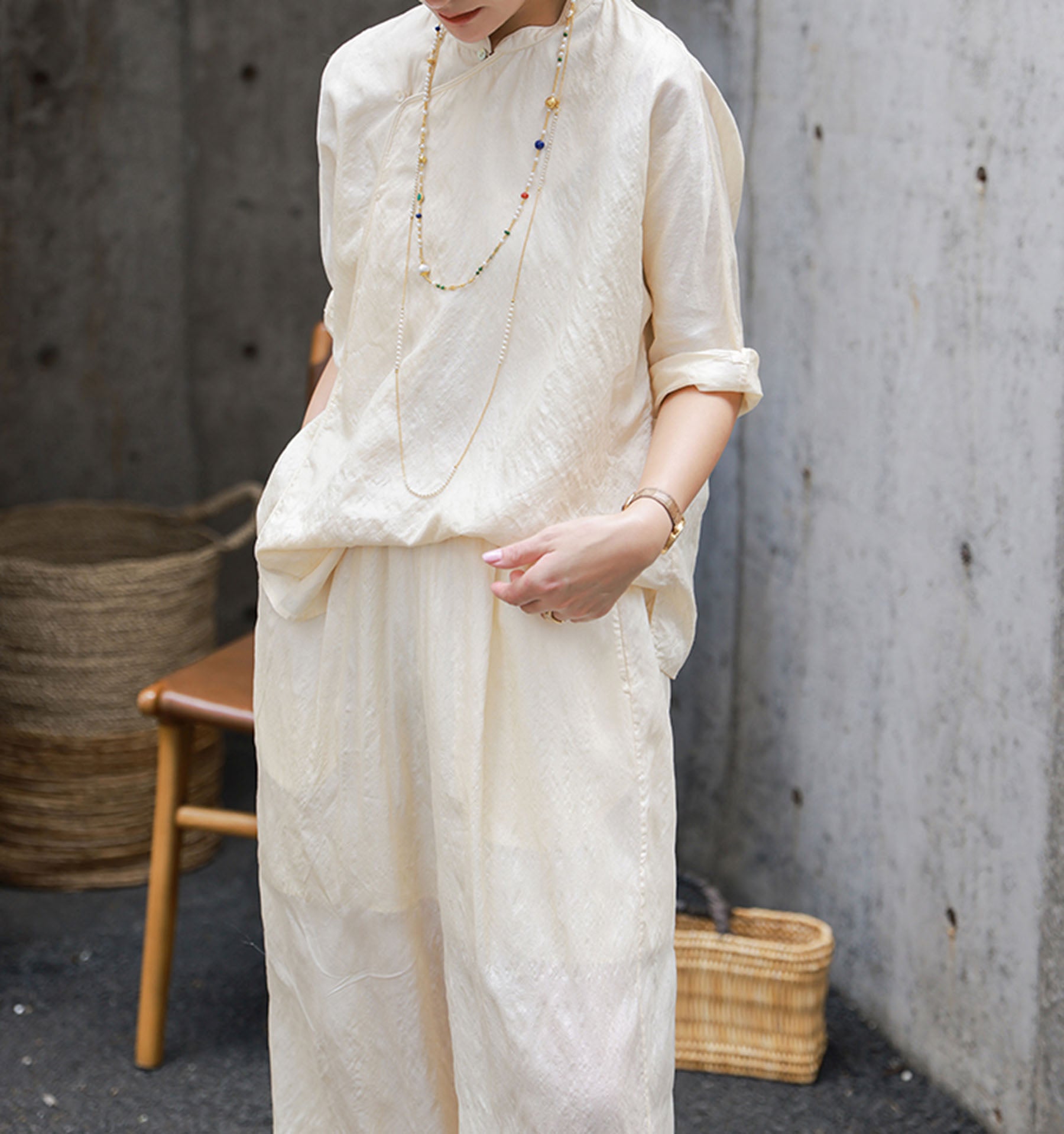 edoa Tussah Silk Qipao Top