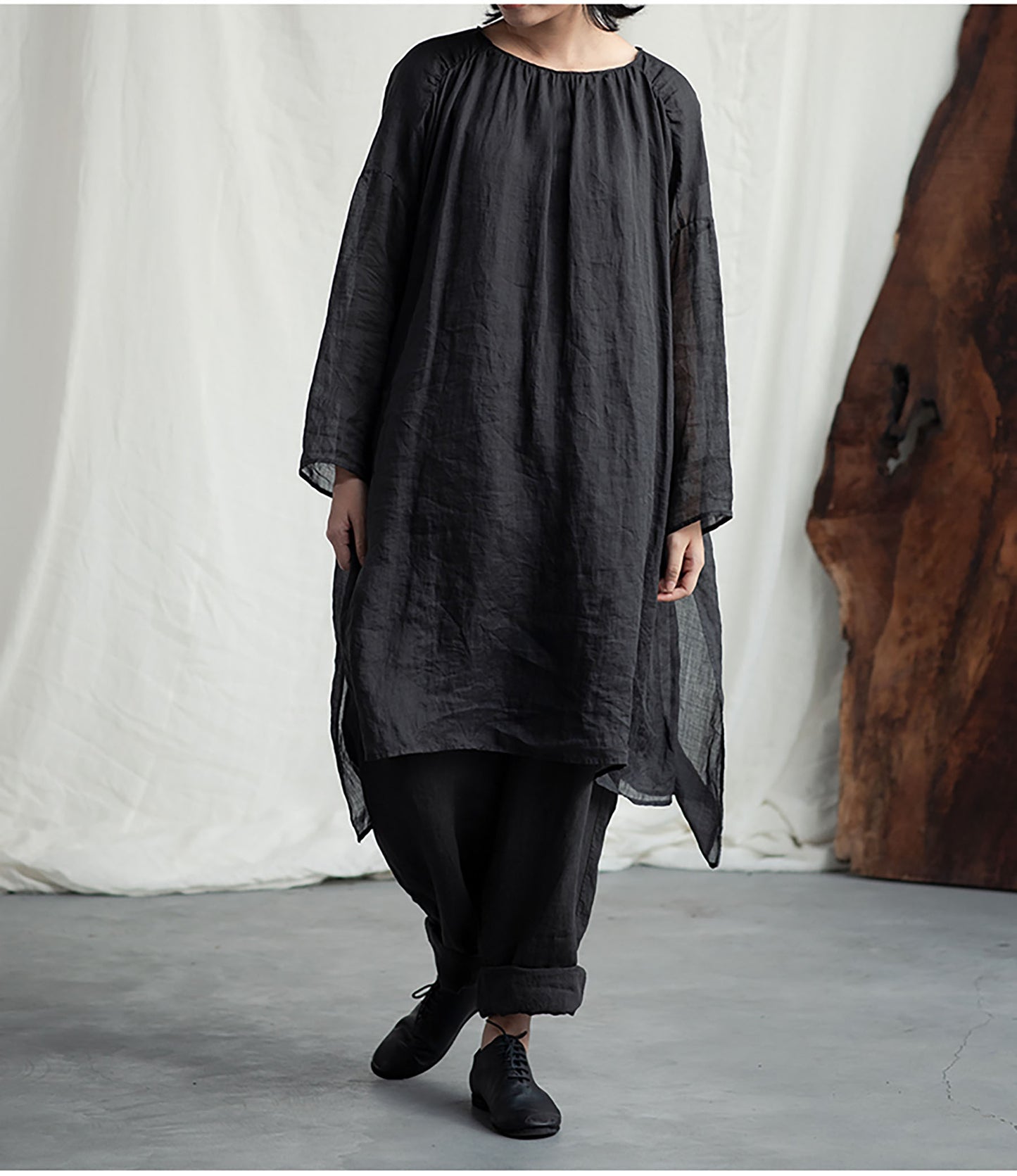 edoa Washed Ramie Gauze Gathered Tunic