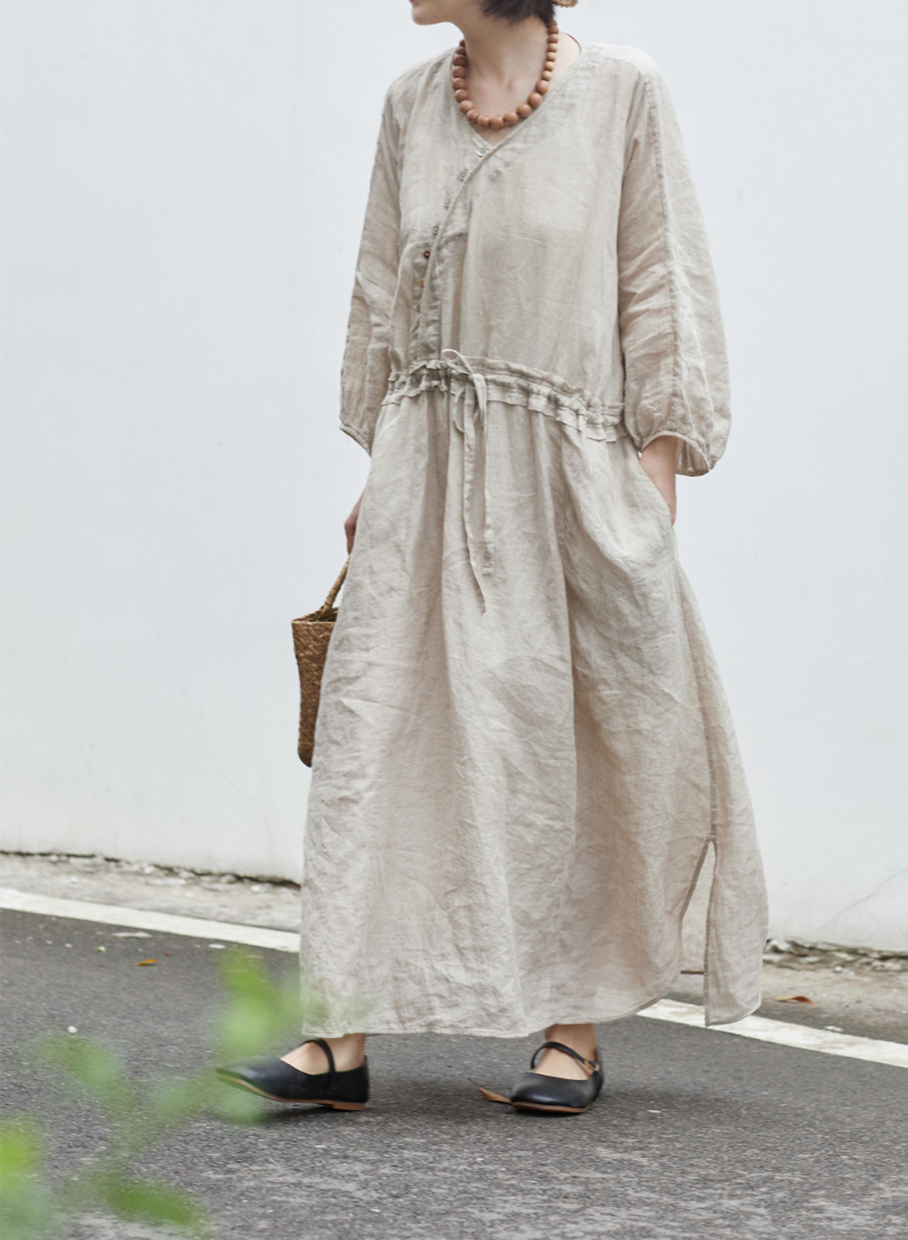 edoa Low Waist Flax Linen Dress