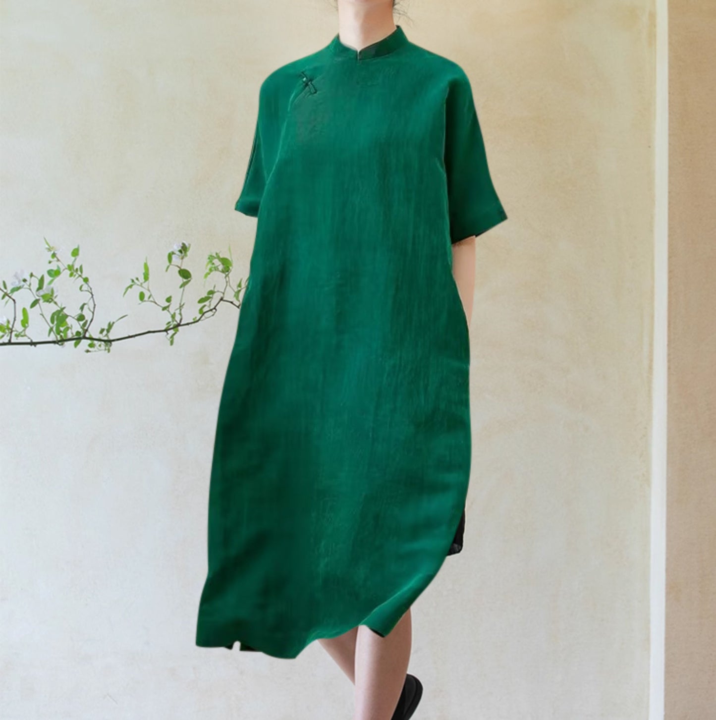 edoa Cracked Mud Silk Qipao Dress