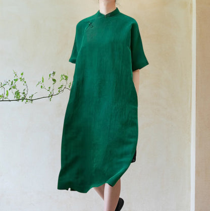 edoa Cracked Mud Silk Qipao Dress
