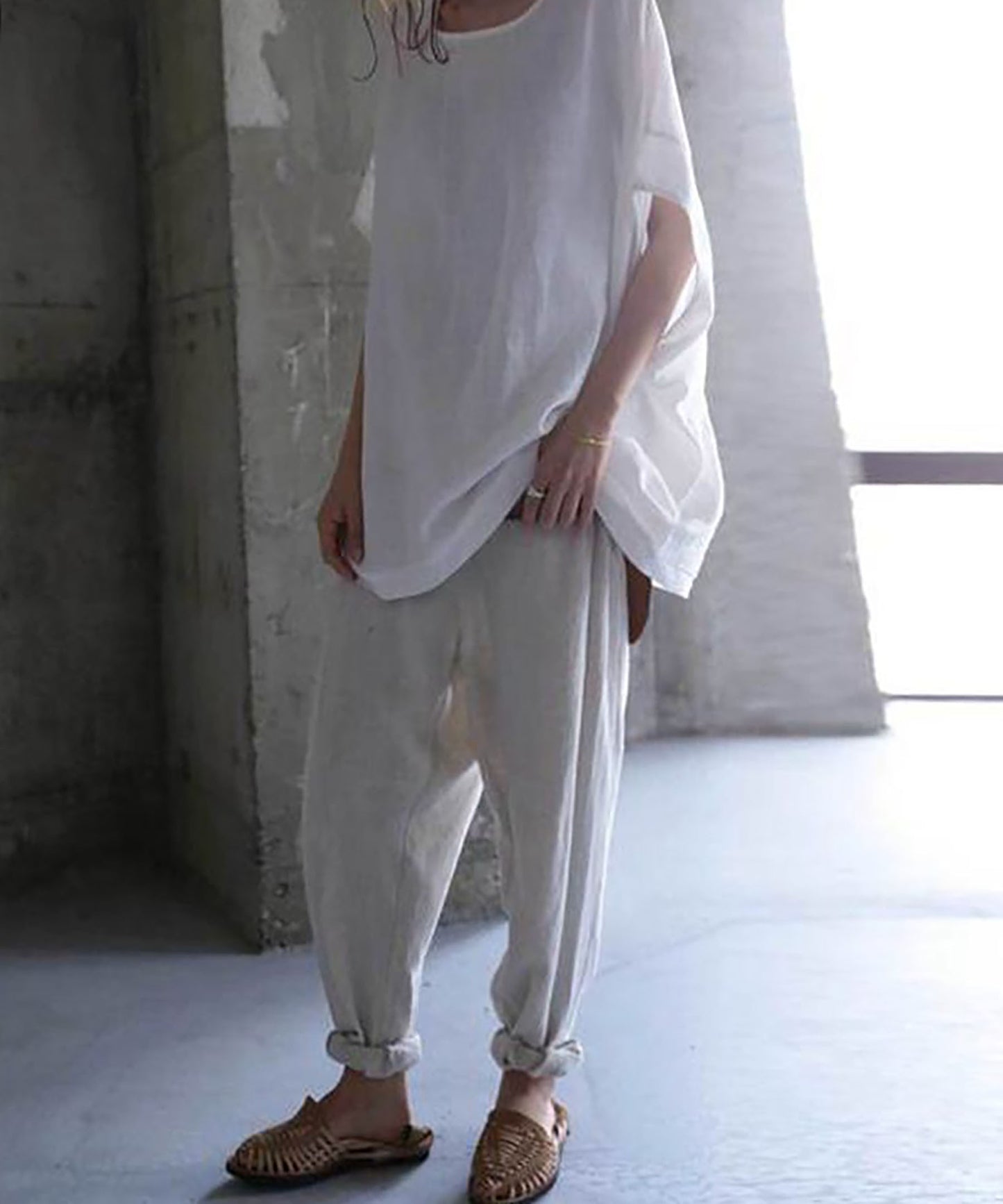 edoa Oversized Minimalist Linen Blouse