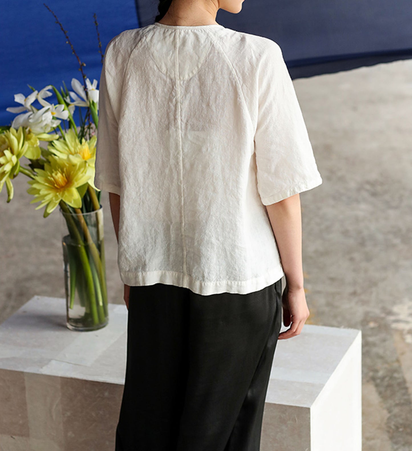 edoa Half Sleeve Washed Linen Cheongsam