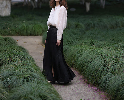 edoa Cracked Mud Silk Maxi Pleated Skirt 