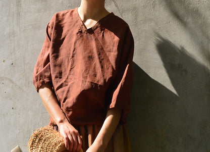 edoa Loose Fitting Reversible Mud Silk Top