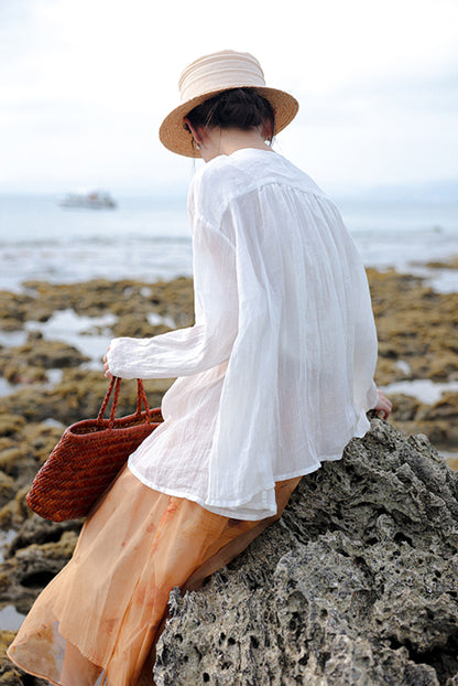 edoa Super Loose White Gathered Shirt
