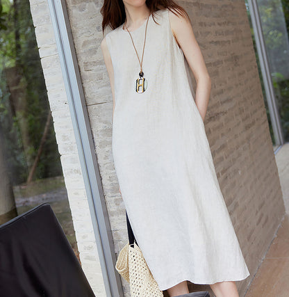 edoa Flax Linen Sleeveless Summer Dress