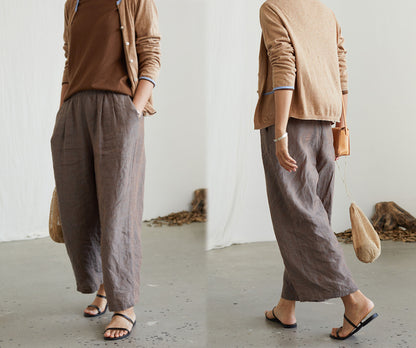 edoa Yarn Dyed Linen Wide-leg Pants