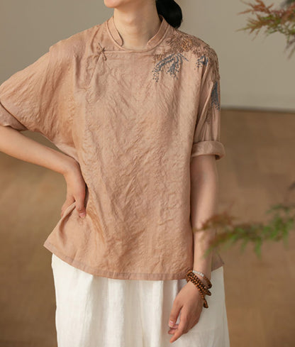 edoa Tussah Silk Hand Embroidery Chinese Blouse
