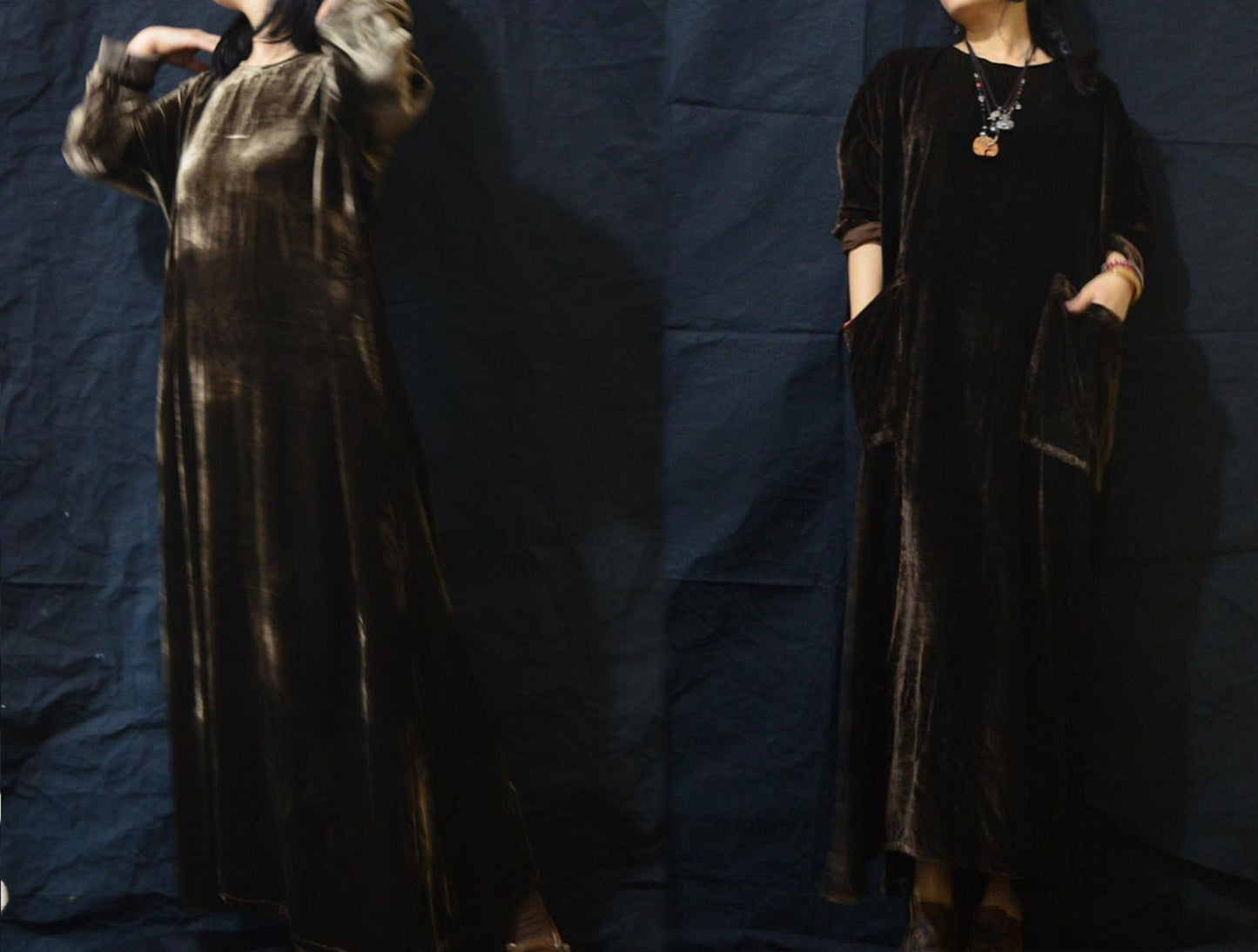 edoa Silk Velvet Long Dress