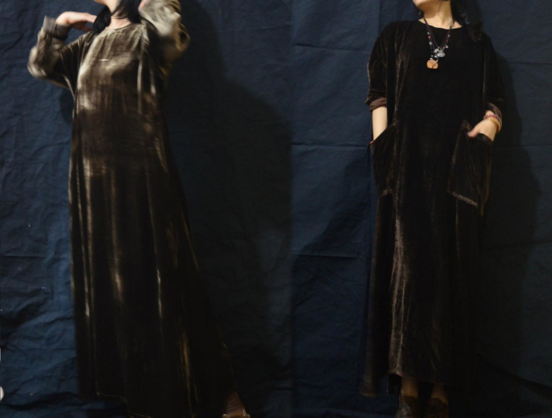 edoa Silk Velvet Long Dress
