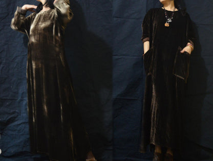 edoa Silk Velvet Long Dress