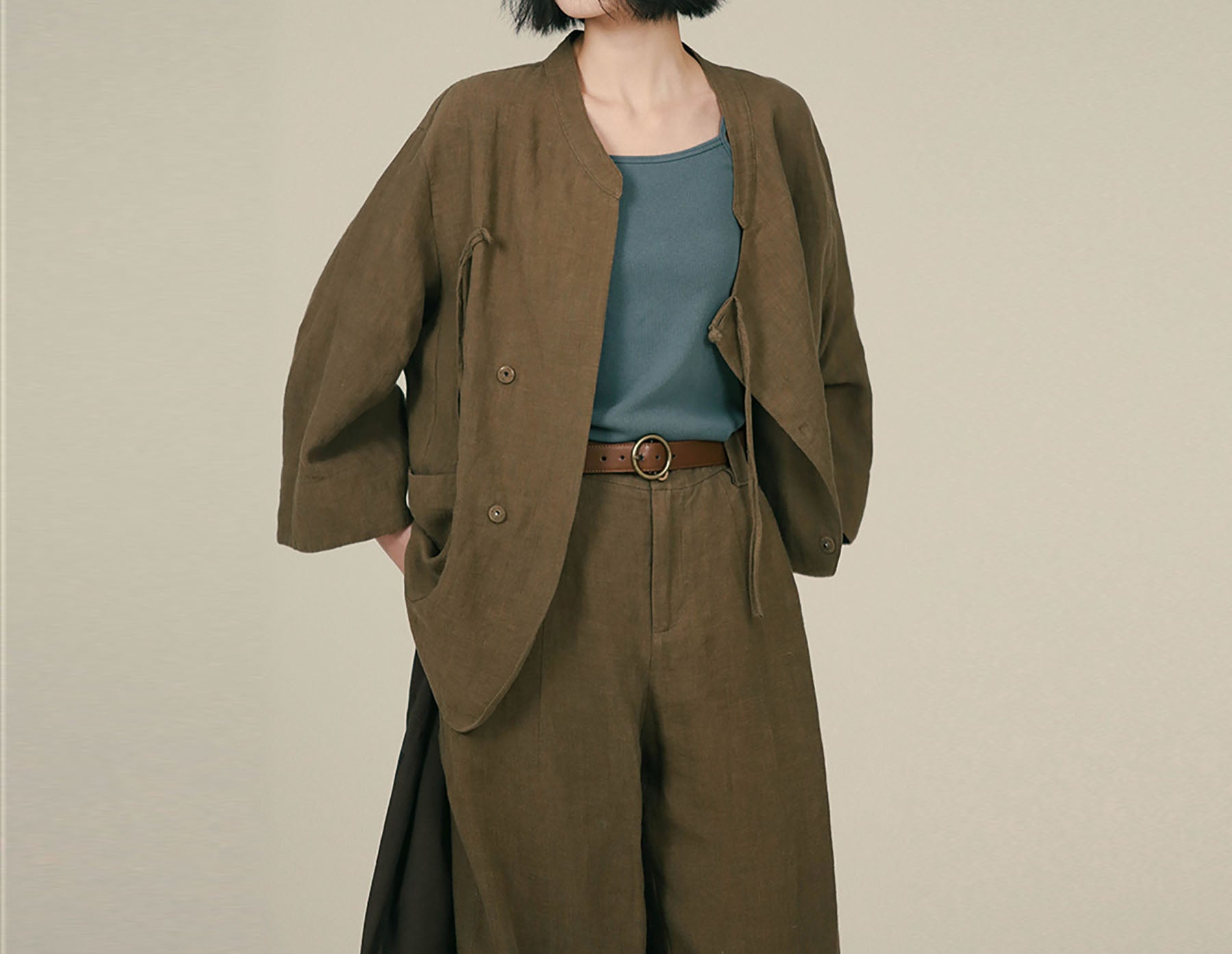edoa Linen Chinese Cheongsam Collar Shirt 