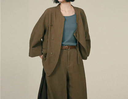edoa Linen Chinese Cheongsam Collar Shirt 