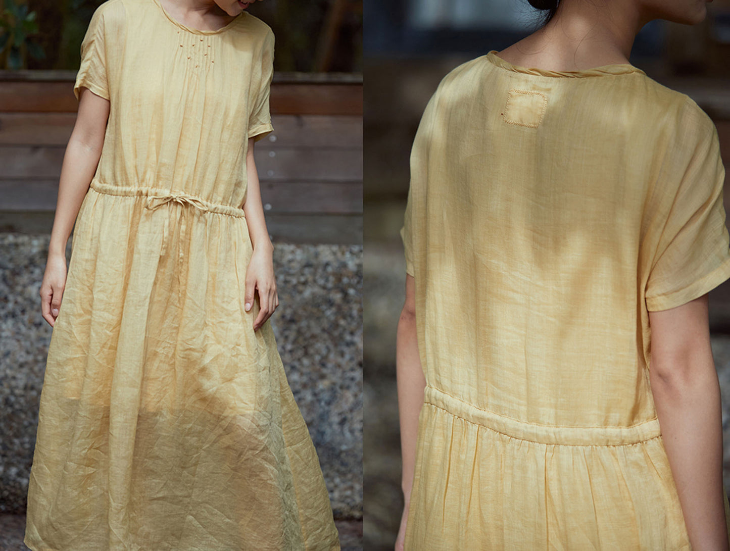 edoa French Knot Embroidery Ramie Dress 