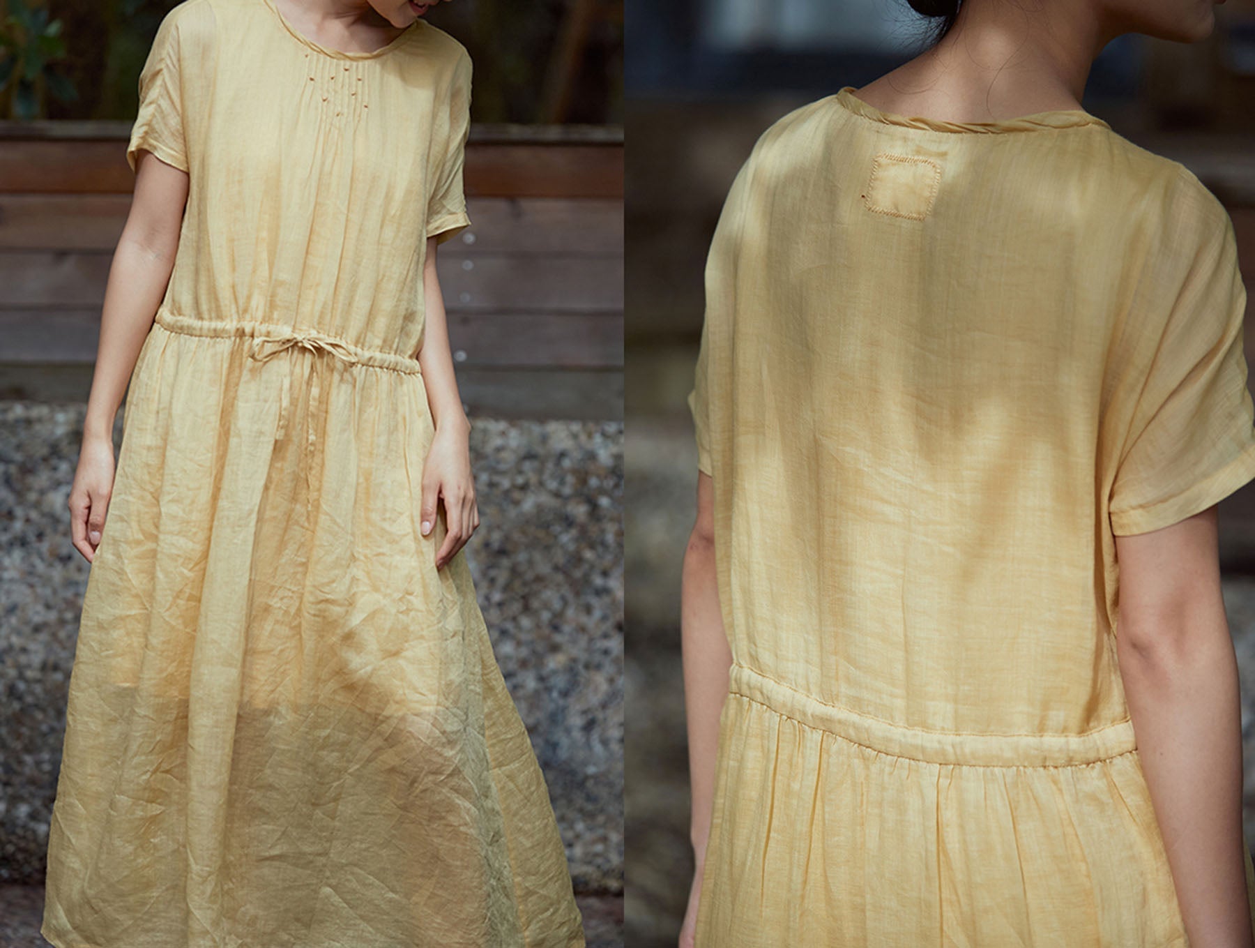 edoa French Knot Embroidery Ramie Dress 