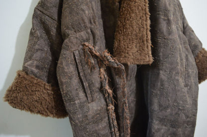 edoa Heavy Weight Mud Tussah Silk Jacquard Goose Down Coat