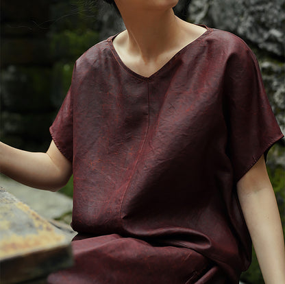 edoa Rusty Red Mud Silk Summer Top