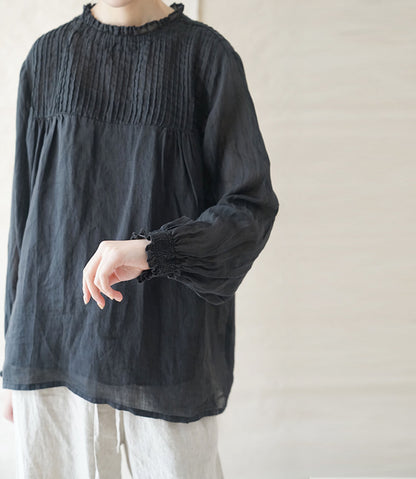 edoa Pintucked High Counted Ramie Blouse