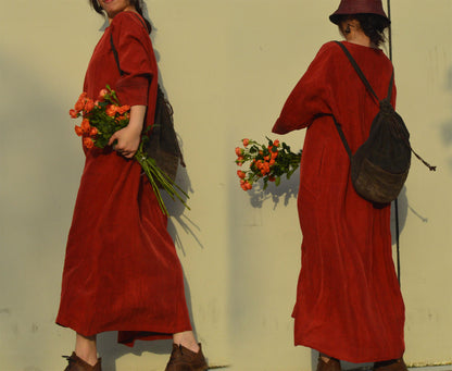 edoa Red Mud Silk A Line Dress