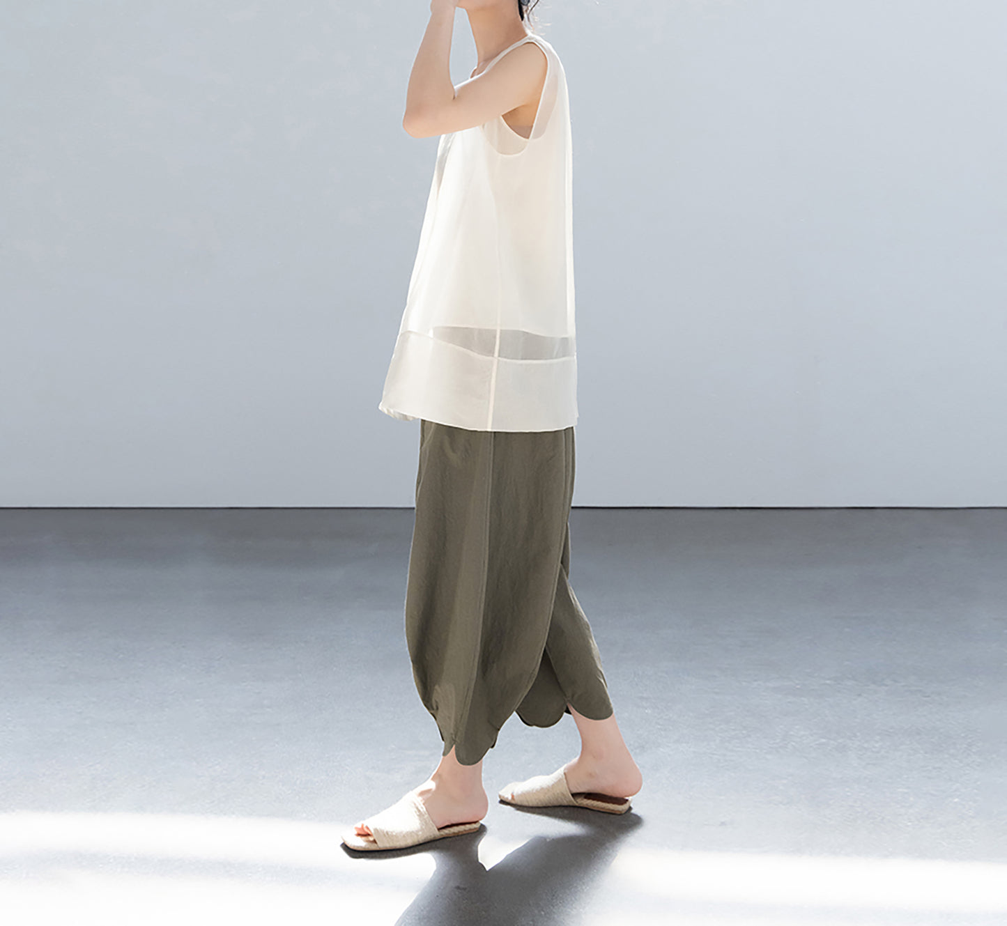 edoa Double Layer Mulberry Silk Organza Summer Tank Top