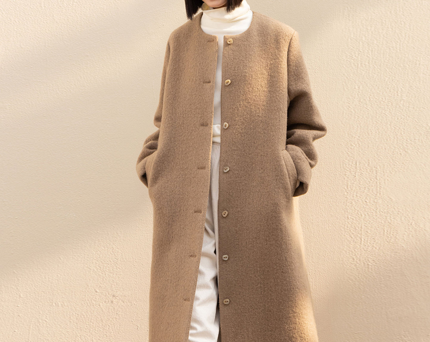 edoa Winter Boiled Wool A-line Long Coat 