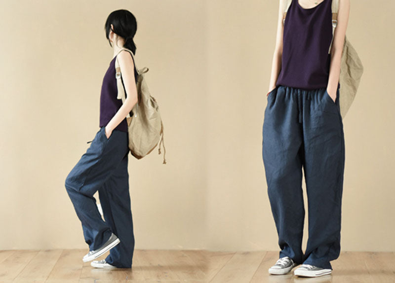 edoa Relaxed Tapered Boyfriend French Linen Pants
