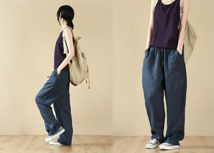 edoa Relaxed Tapered Boyfriend French Linen Pants