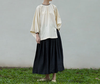edoa Black Dupioni Tussah Silk Skirt